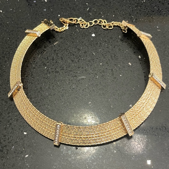 14-Line Diamond Cut Pave Crystal Cleopatra Collar Necklace Studs Gold - Picture 4 of 5